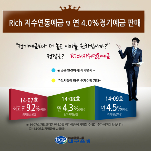 대구은행, Rich 지수연동예금 3종 및 연 4.0% 정기예금판매