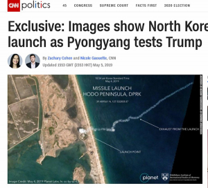 北 발사체 발사 순간 위성사진 공개…“단거리 미사일”