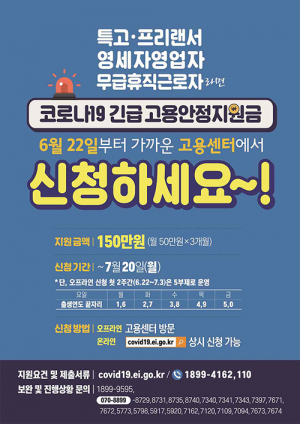 코로나19 긴급 고용안정지원금 오늘부터 현장접수