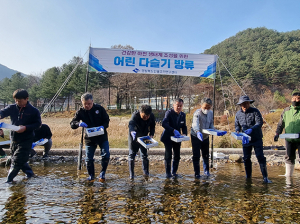 봉화군 소천면 현동천에 다슬기 치패 11만패 방류