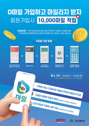 대구 마일리지 통합 플랫폼 ‘D마일’ 신규 회원 가입 시 1만 마일리지 제공 