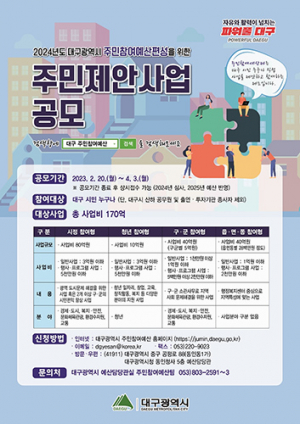 대구시, 주민참여예산 170억원 제안사업 공모