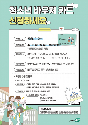 봉화, 청소년 바우처 카드 신청 모집