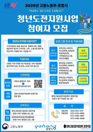 포항시, 미취업 청년도전지원사업 참여자 모집
